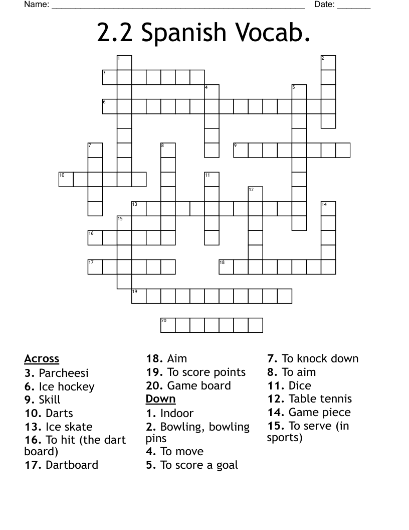2.2 Spanish Vocab. Crossword