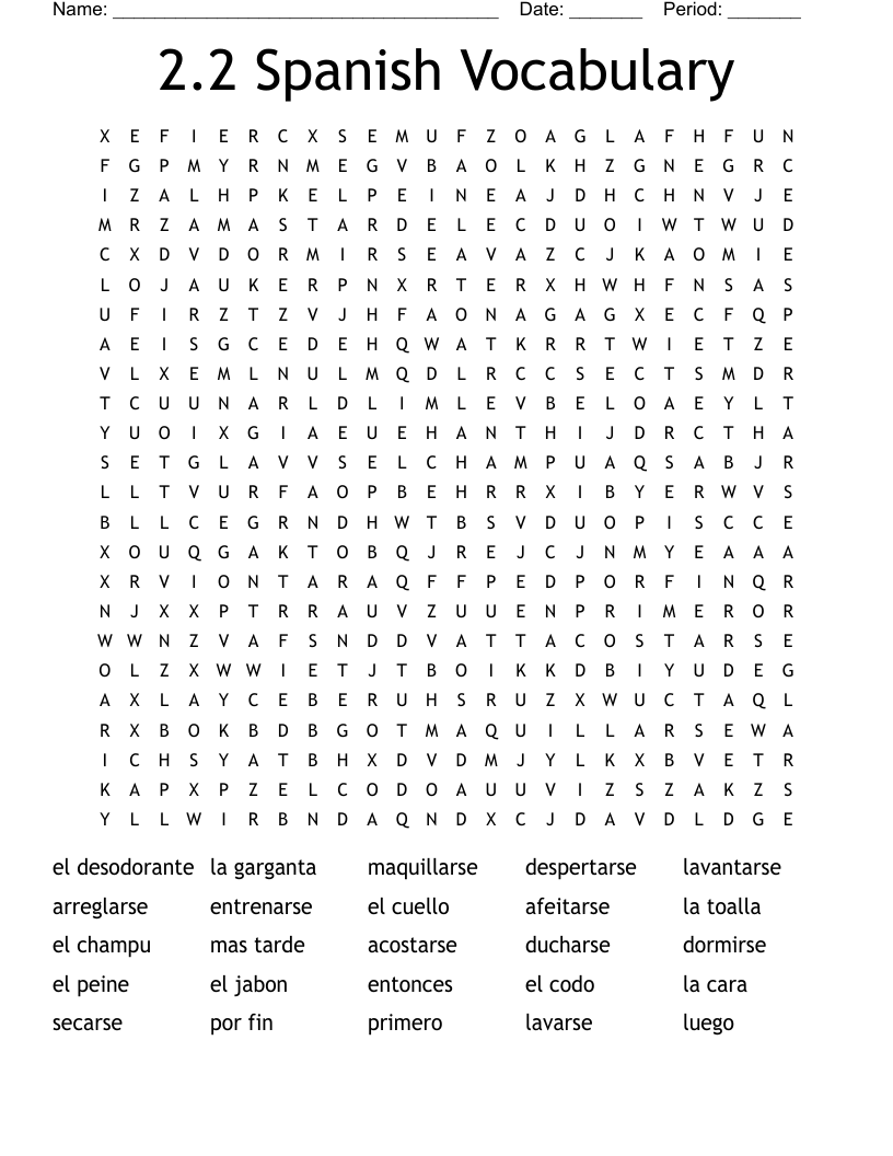 2.2 Spanish Vocabulary Word Search