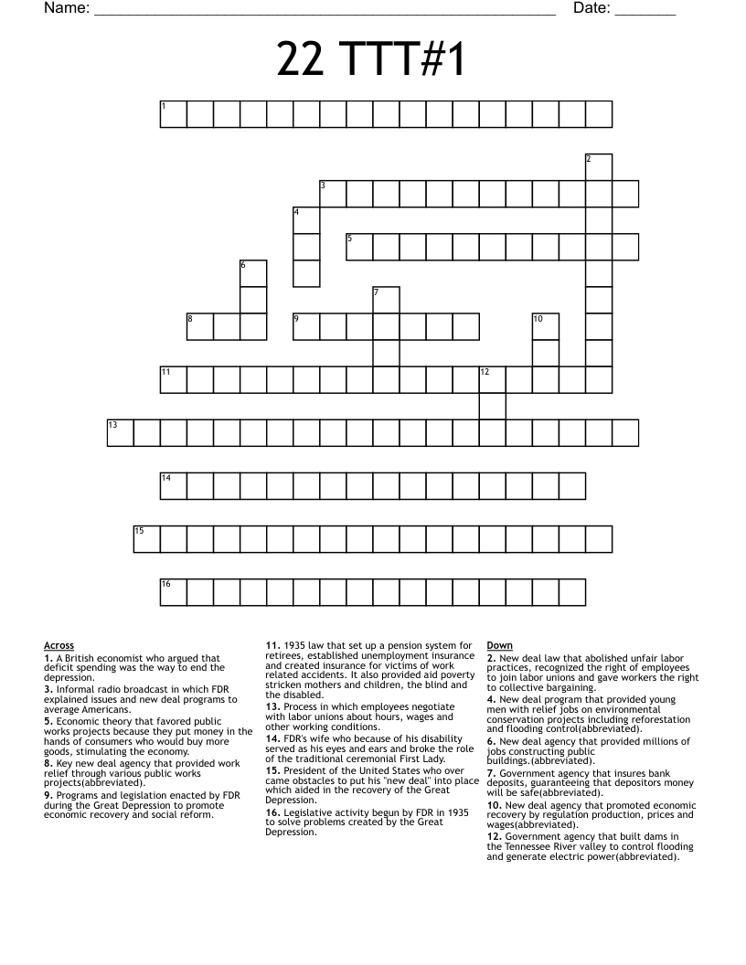 22 TTT#1 Crossword