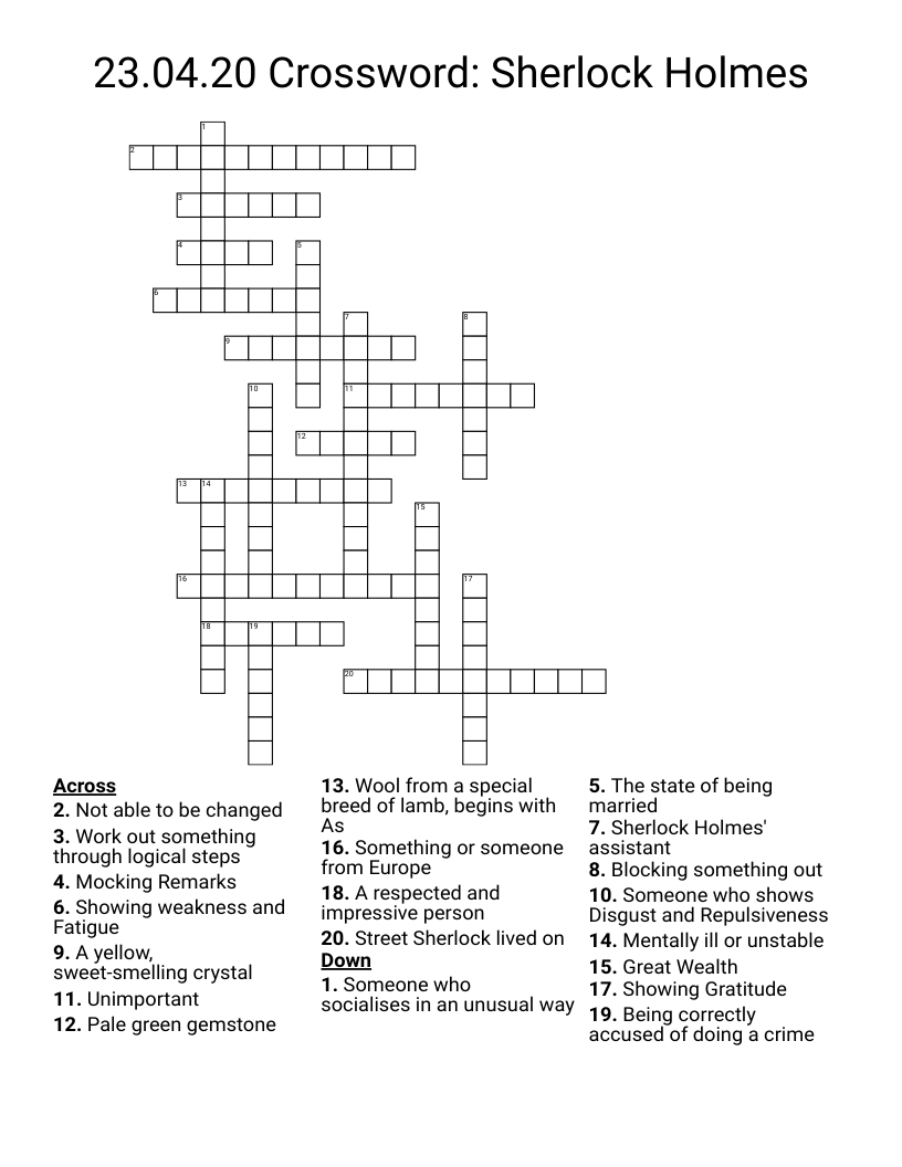 23.04.20 Crossword: Sherlock Holmes