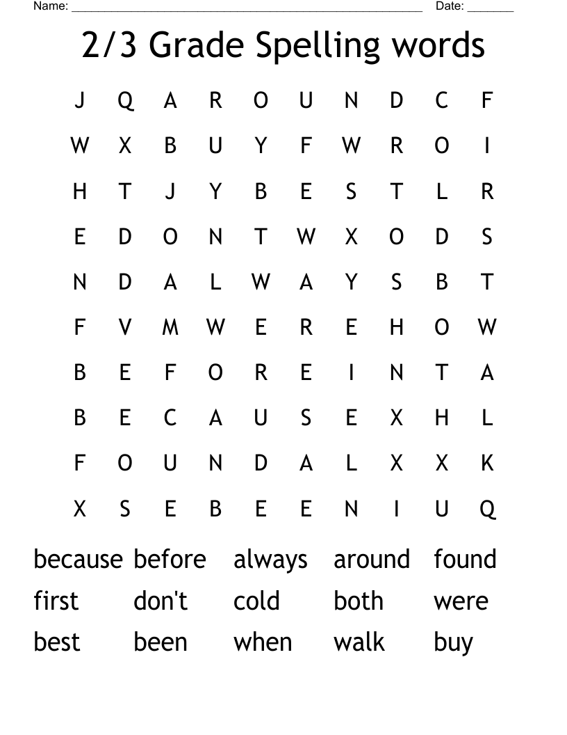 2/3 Grade Spelling words Word Search