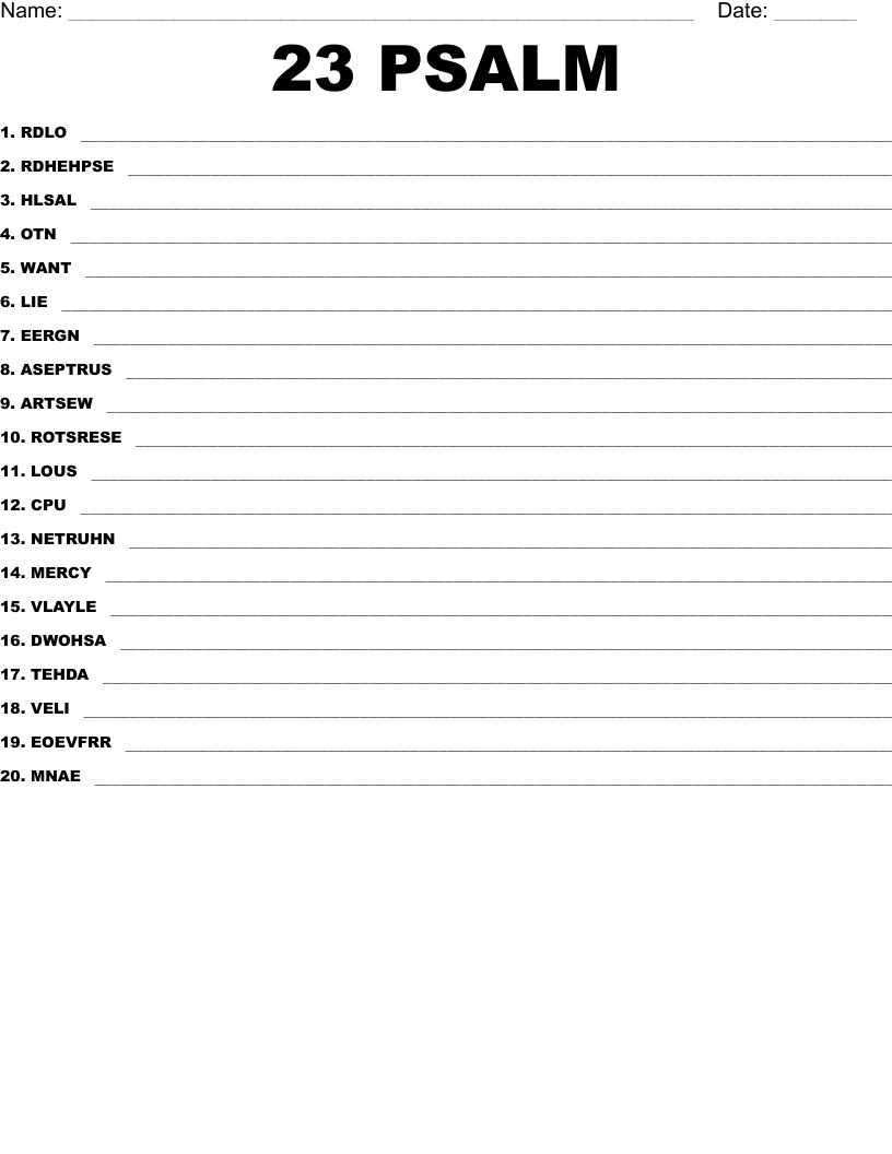23 PSALM Word Scramble