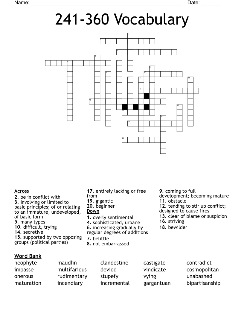 241-360 Vocabulary Crossword