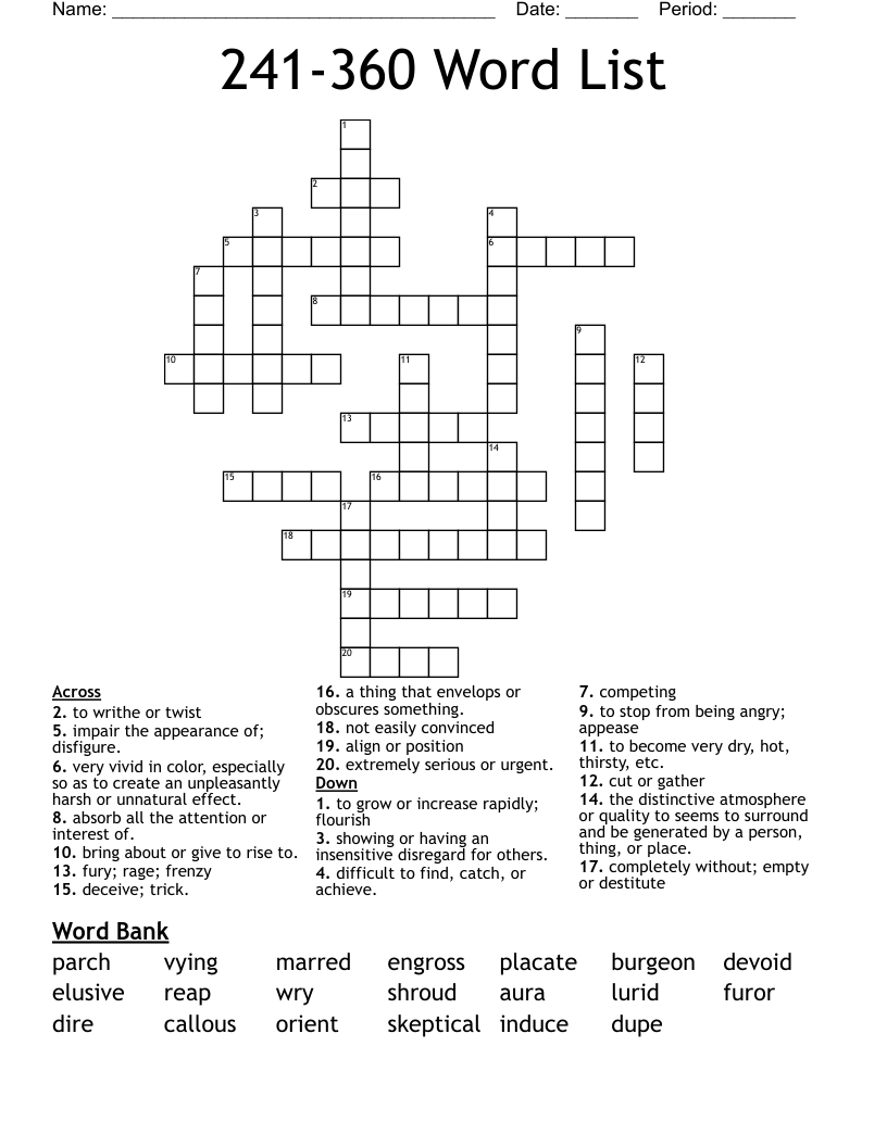 241-360 Word List Crossword