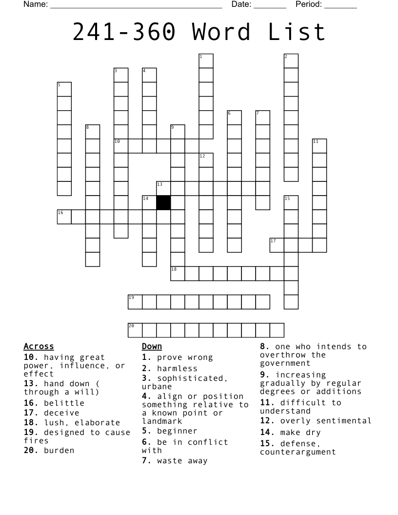 241-360 Word List Crossword