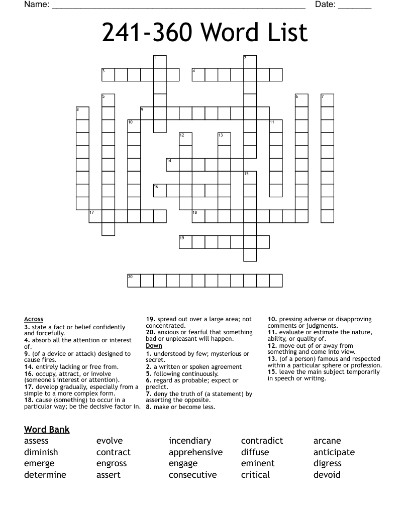 241-360 Word List  Crossword