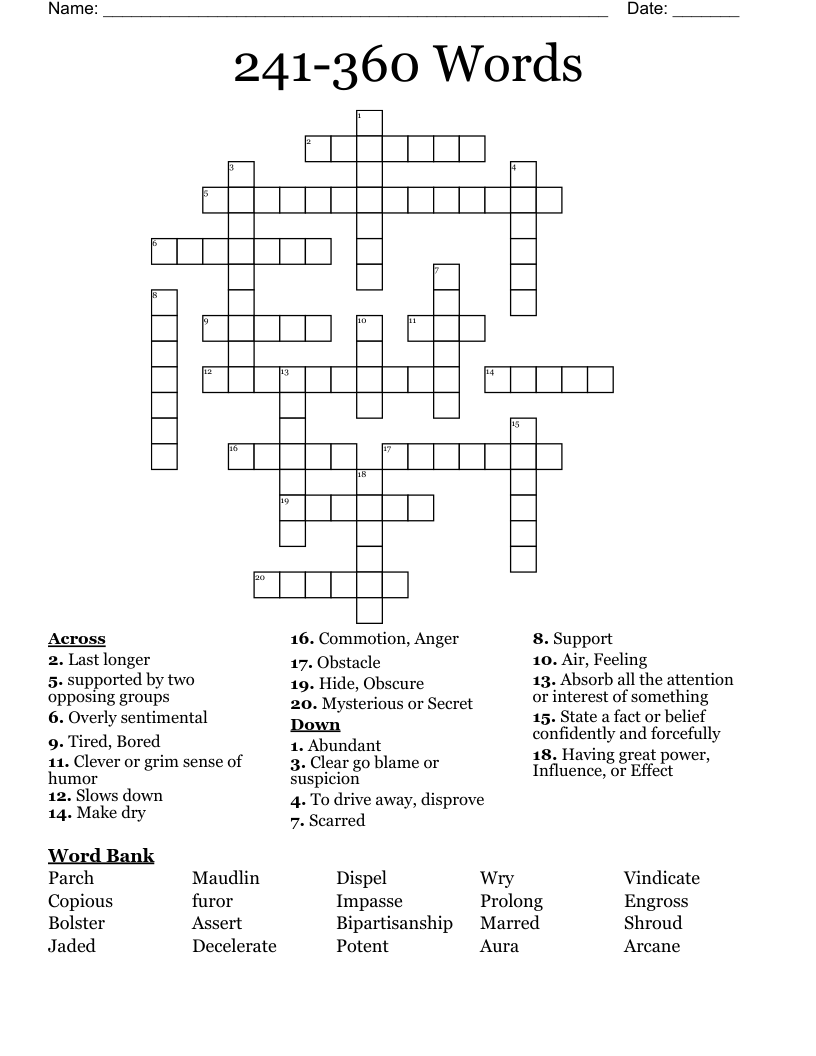 241-360 Words  Crossword