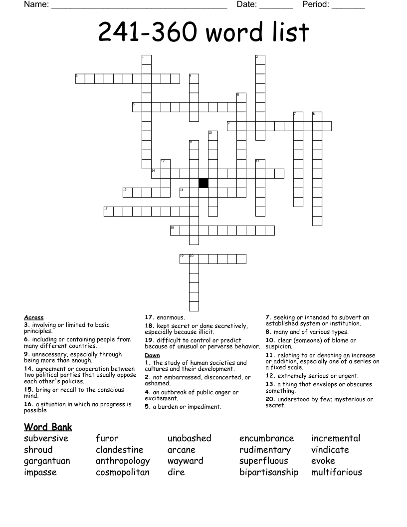 241-360 word list  Crossword