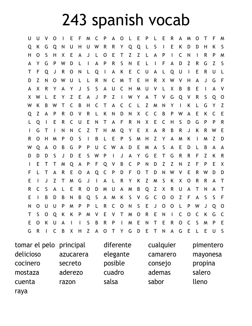 243 spanish vocab Word Search