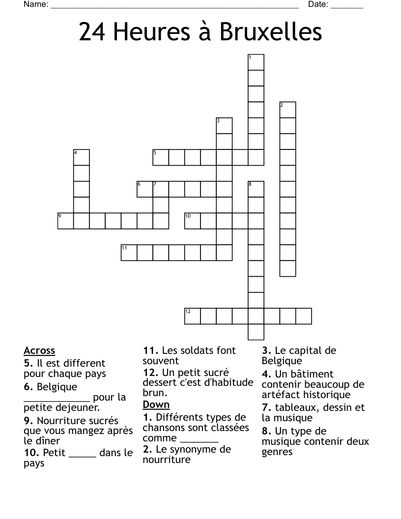 24 Heures à Bruxelles Crossword