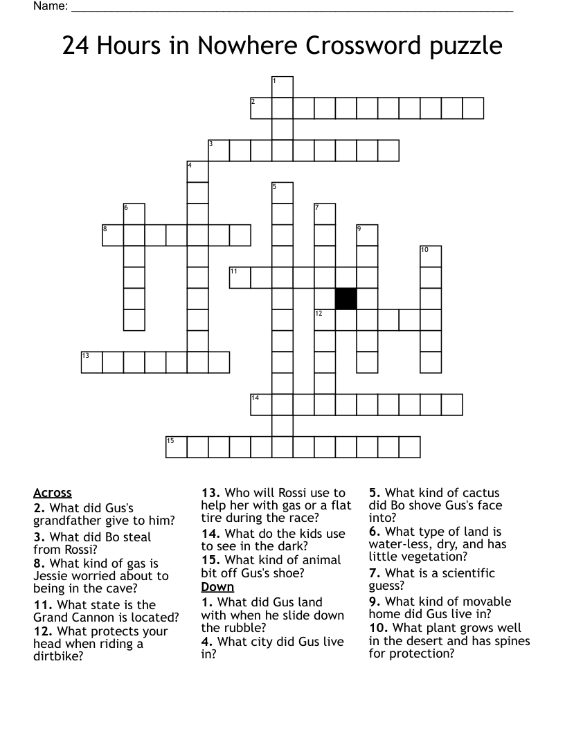 24 Hours in Nowhere Crossword puzzle 