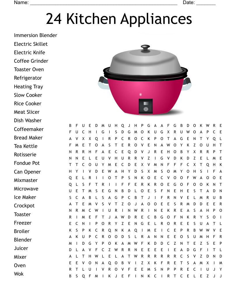 24 Kitchen Appliances Word Search