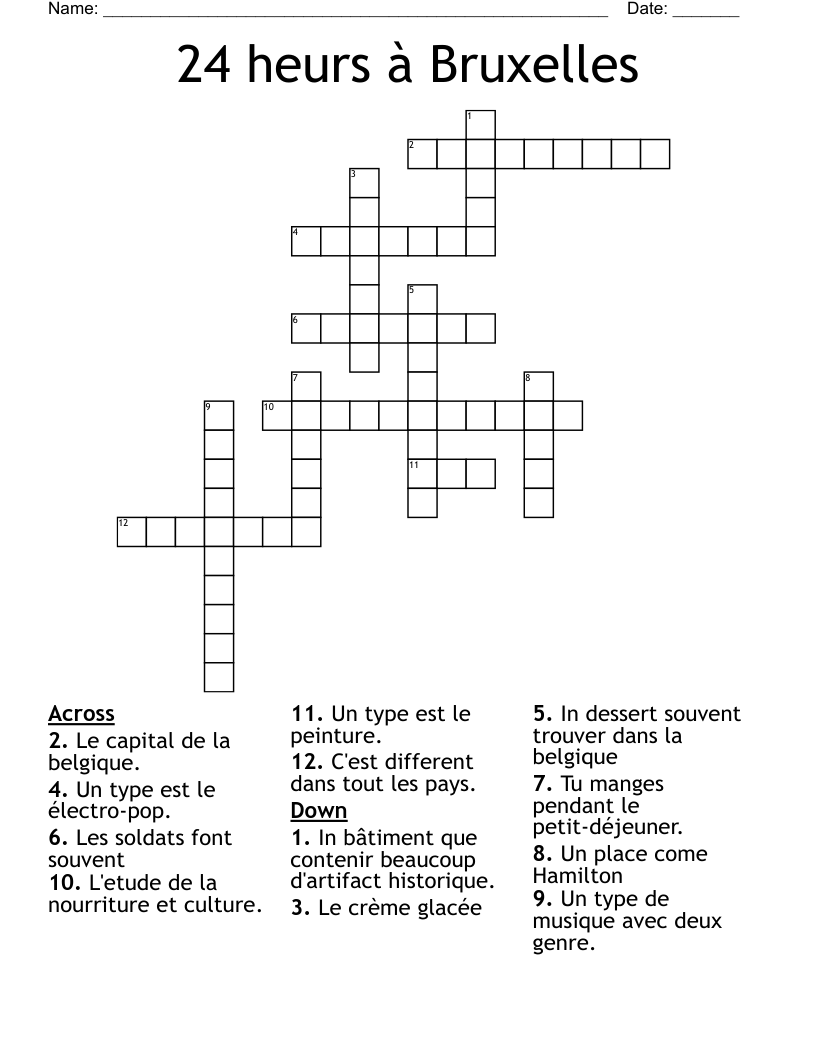 24 heurs à Bruxelles Crossword