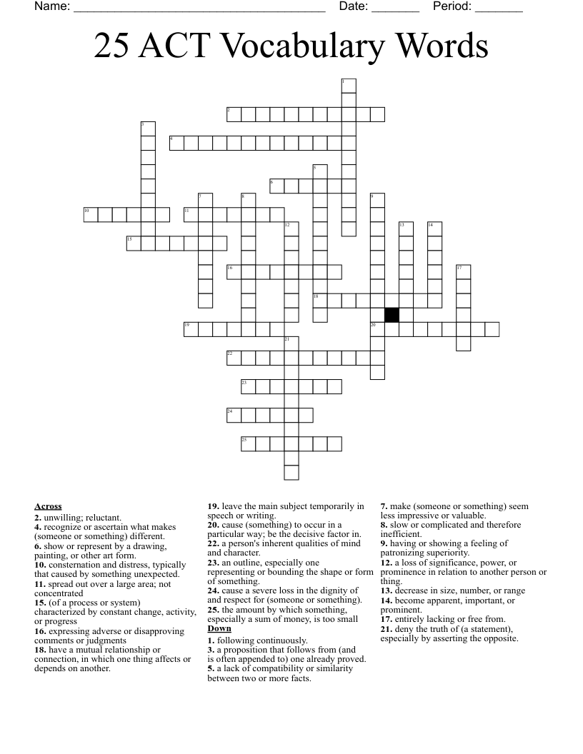25 ACT Vocabulary Words Crossword