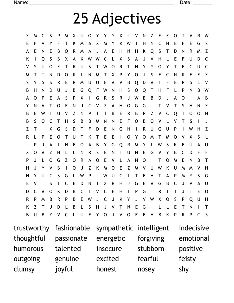 25 Adjectives  Word Search