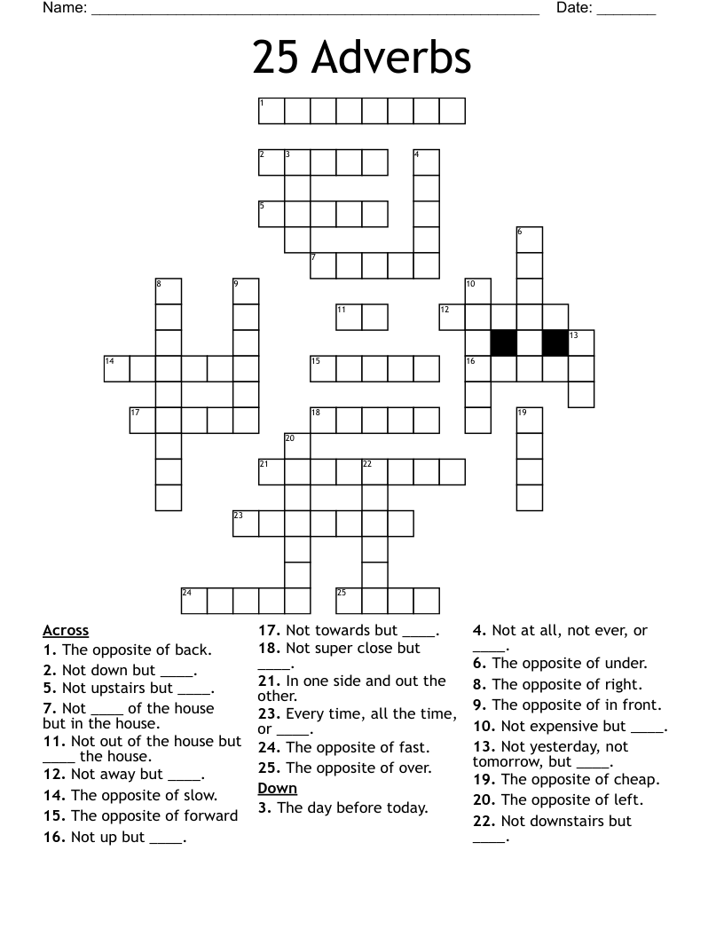 25 Adverbs Crossword