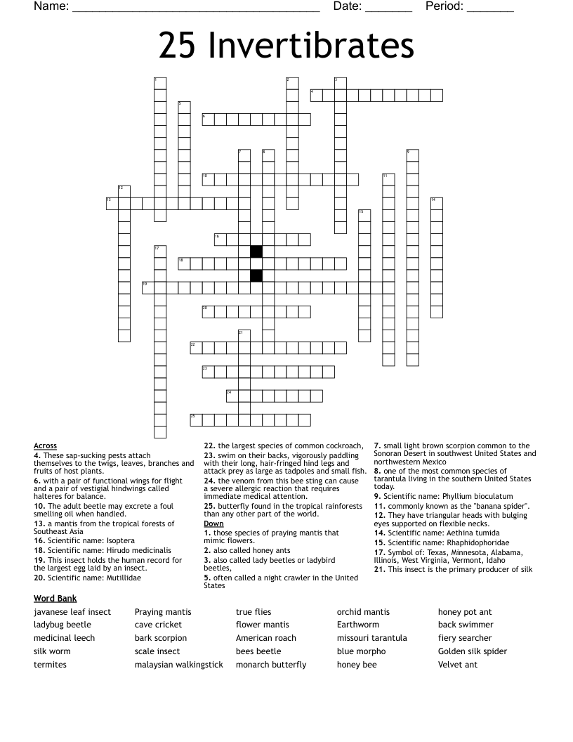 25 Invertibrates  Crossword
