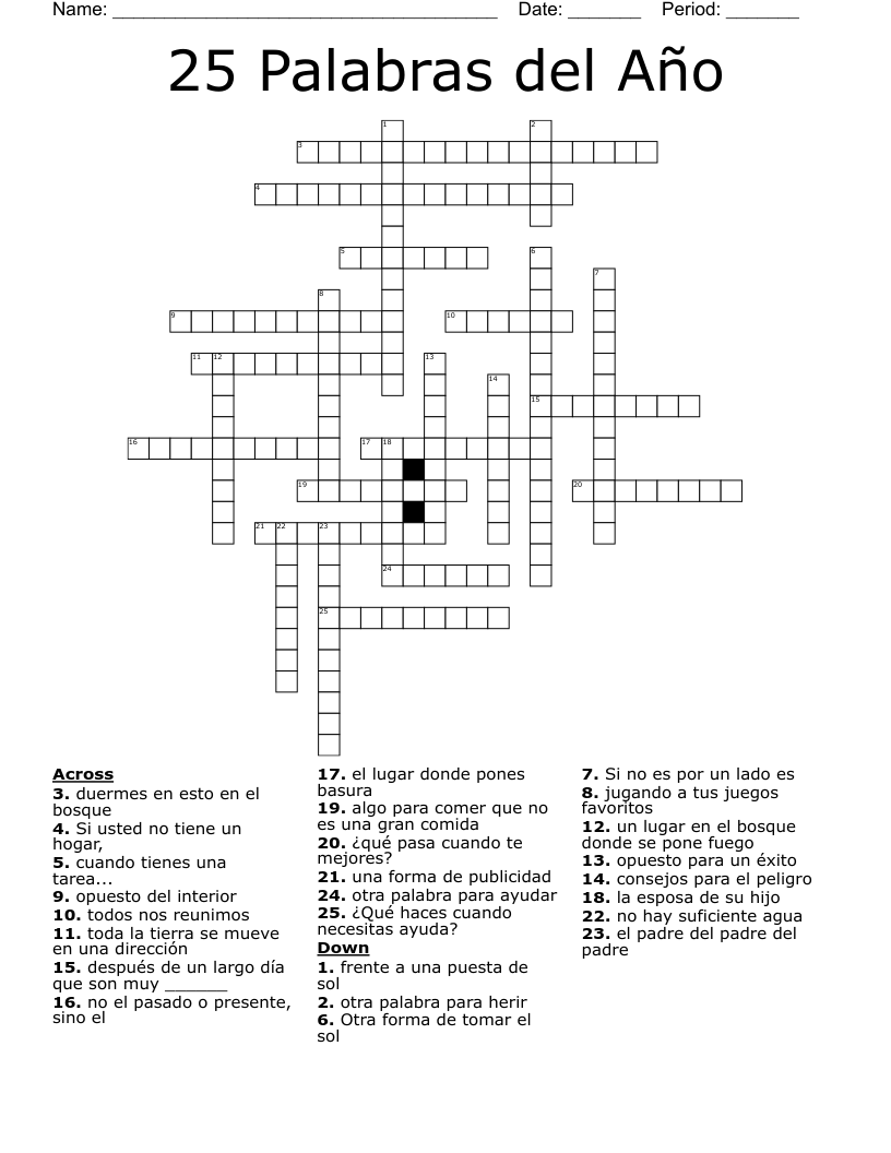 25 Palabras del Año  Crossword