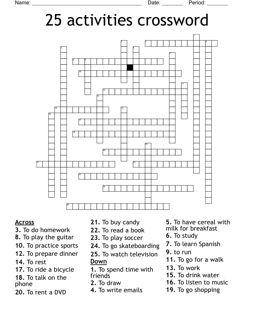 25 activities crossword