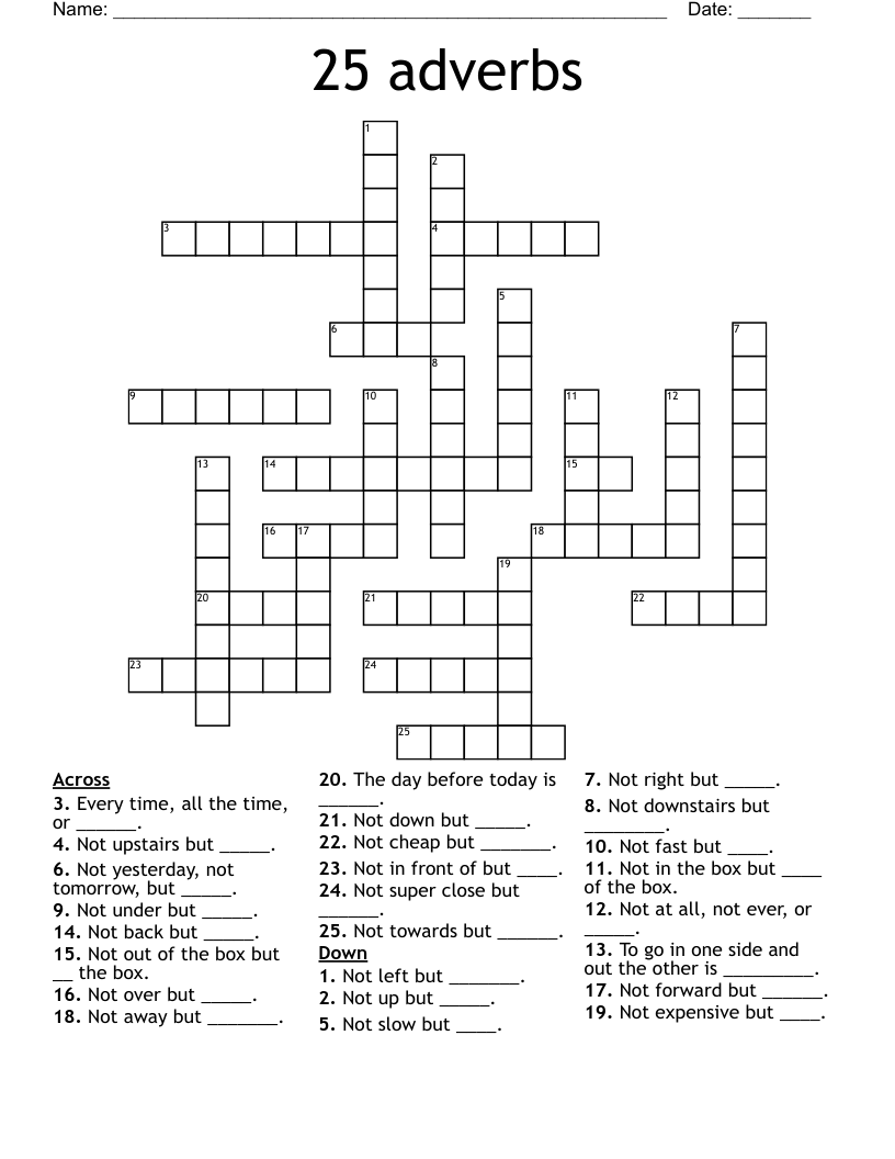 25 adverbs Crossword