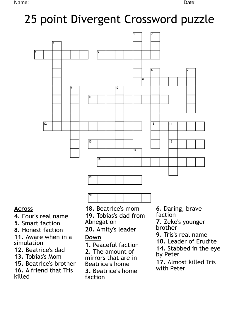 25 point Divergent Crossword puzzle