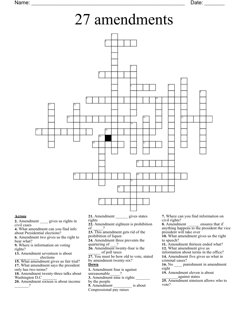 27 amendments Crossword