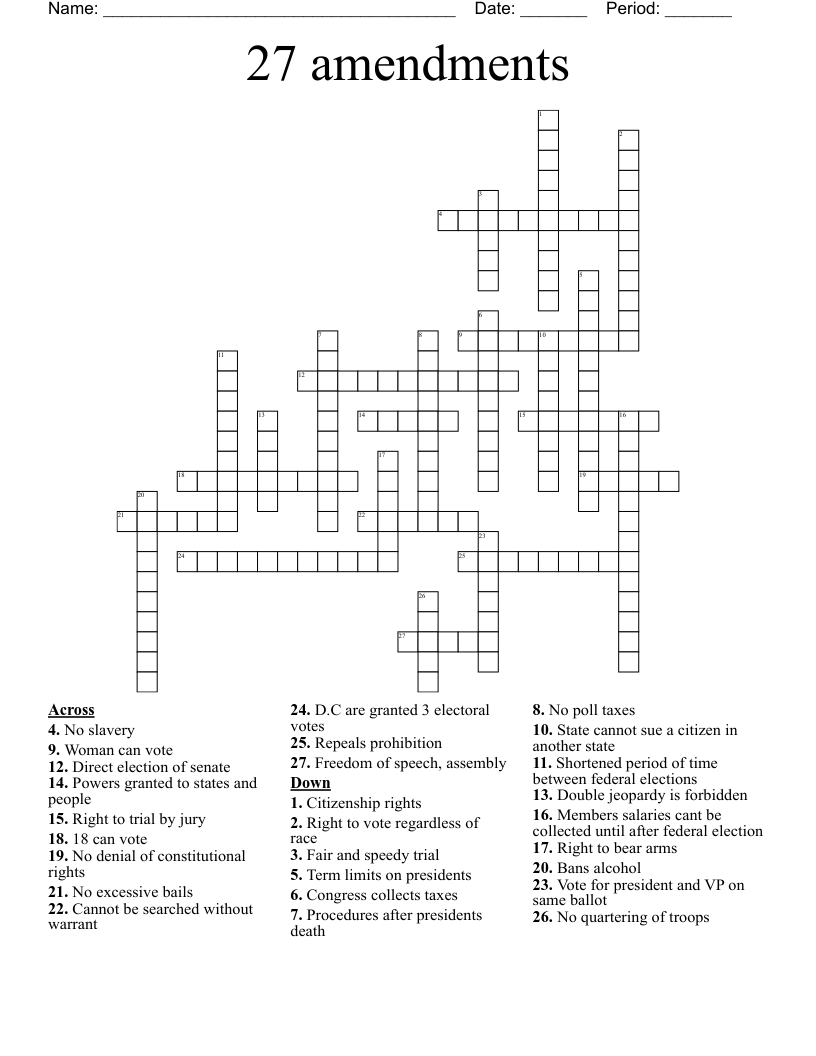 27 amendments Crossword