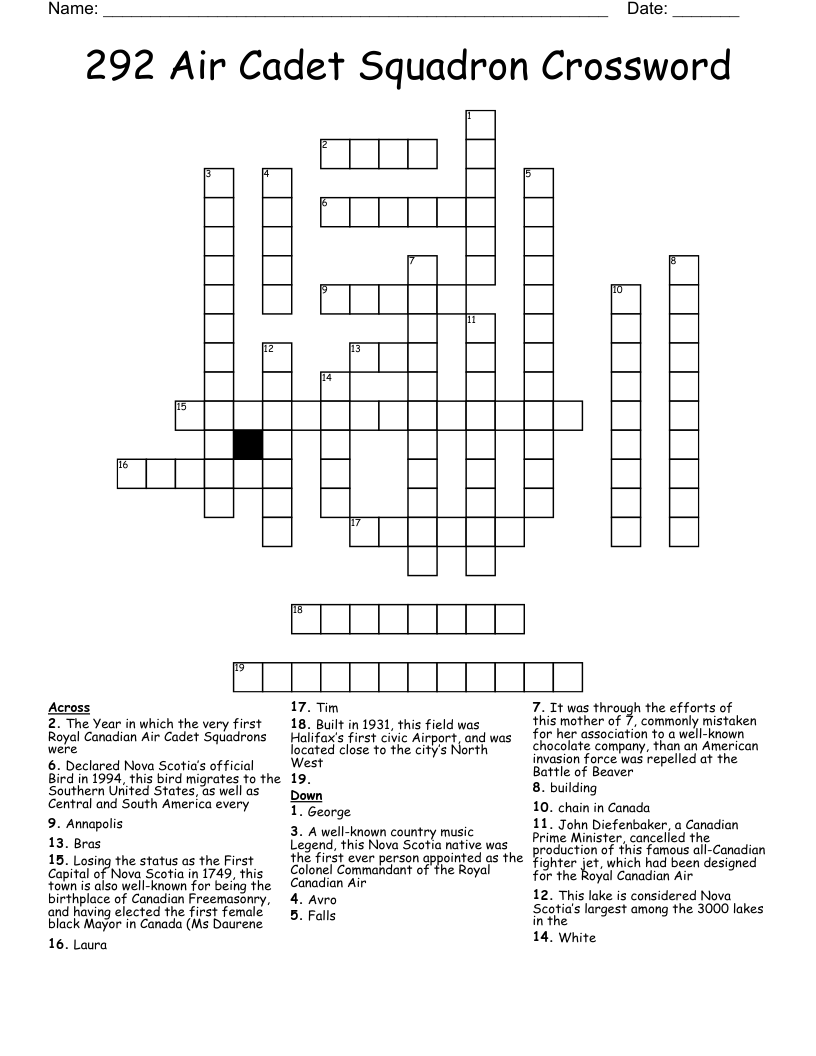 292 Air Cadet Squadron Crossword