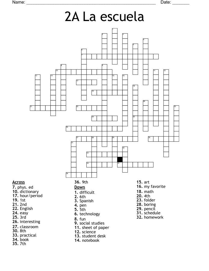 2A La escuela Crossword