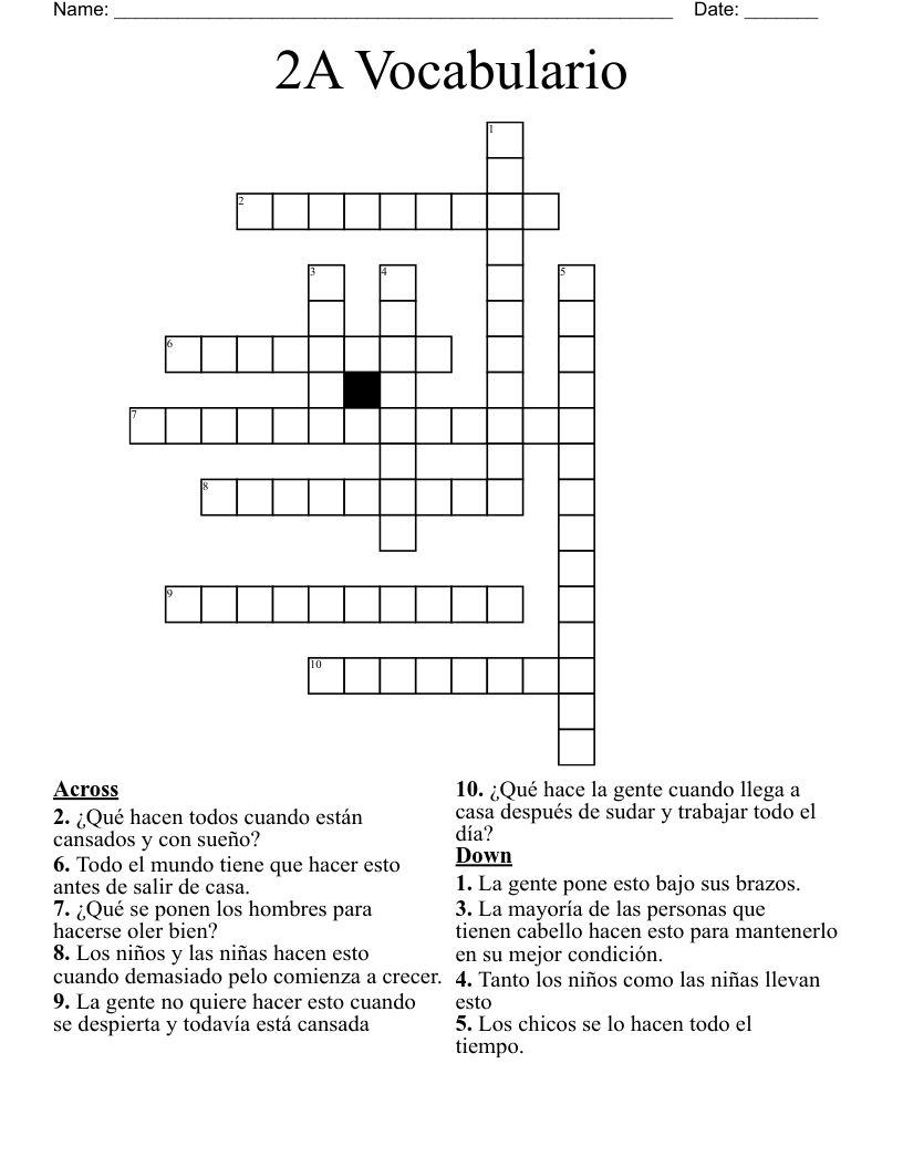 2A Vocabulario Crossword