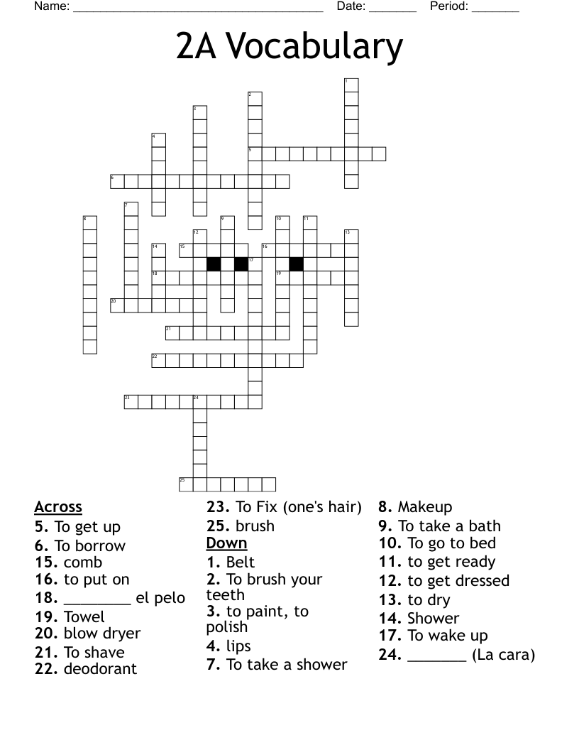 2A Vocabulary  Crossword