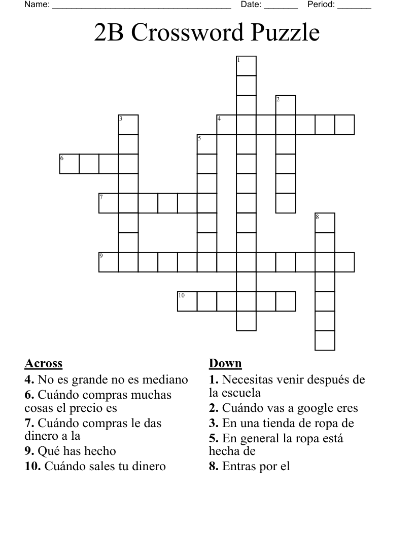 2B Crossword Puzzle