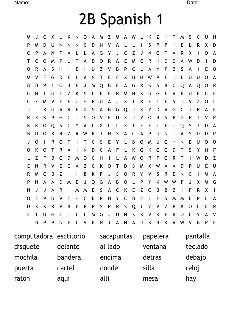 2B Spanish 1 Word Search