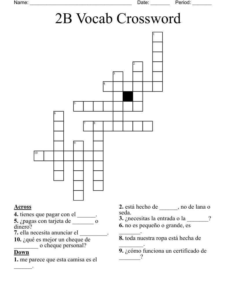 2B Vocab Crossword