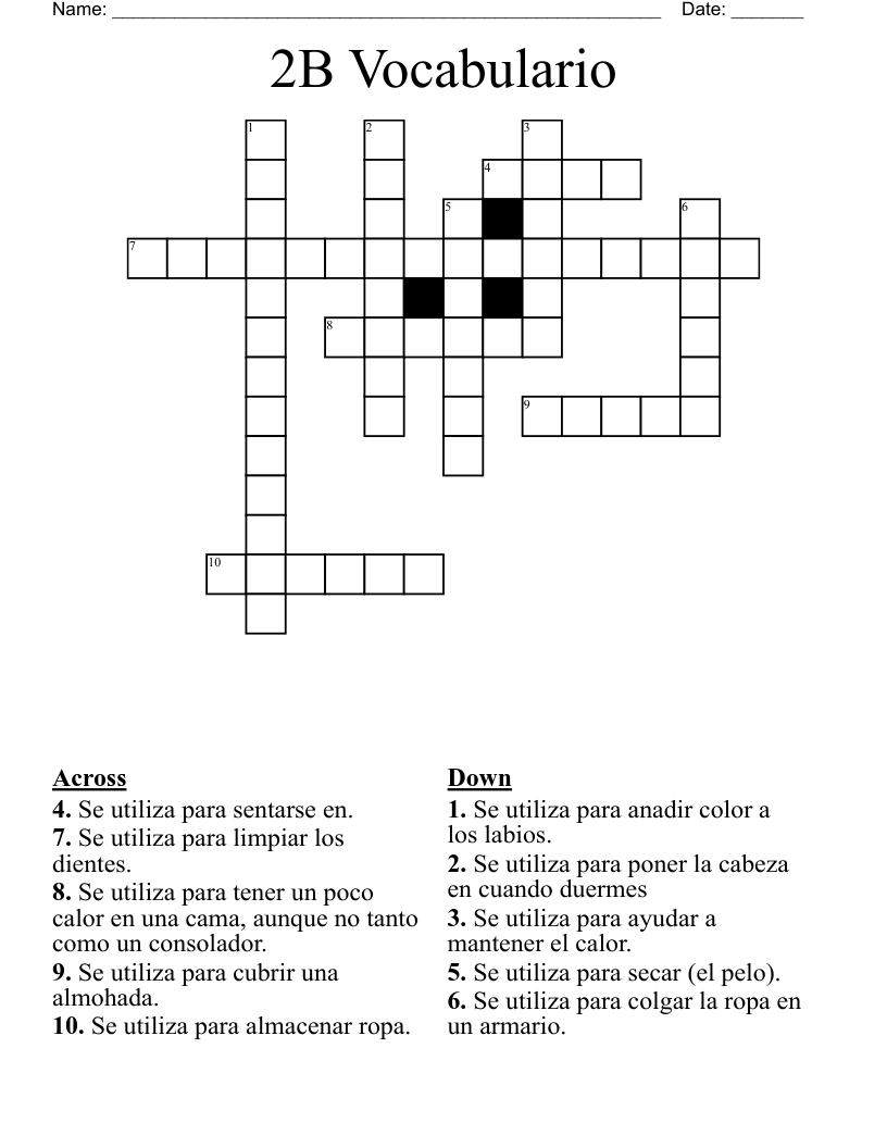 2B Vocabulario Crossword