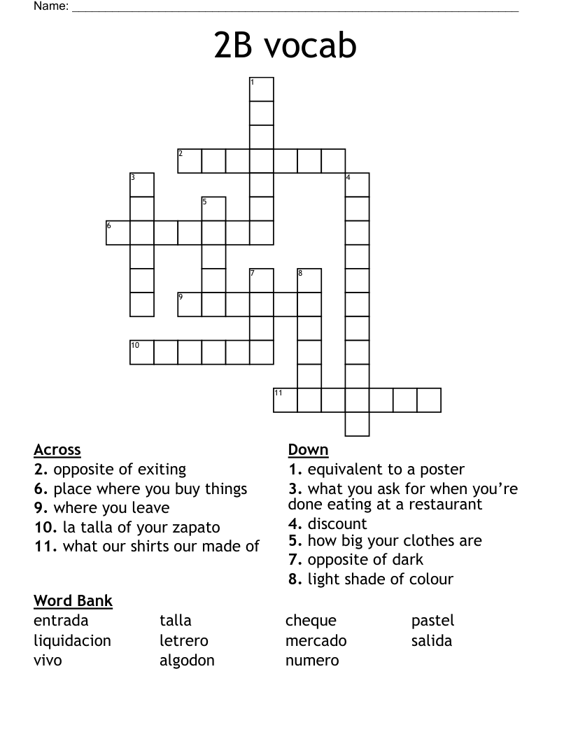 2B vocab Crossword
