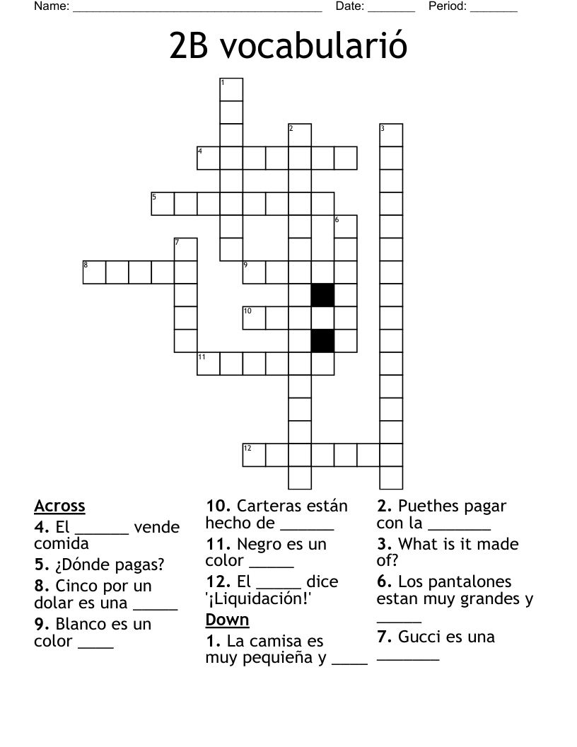 2B vocabularió Crossword