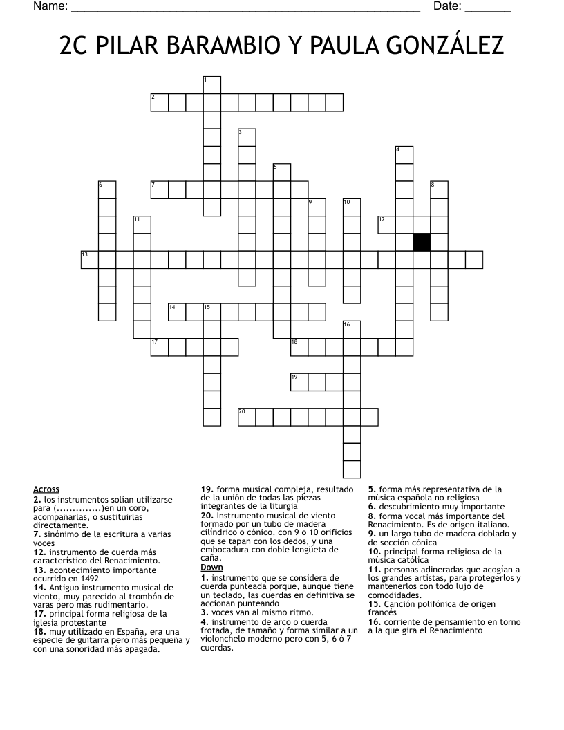 2C PILAR BARAMBIO Y PAULA GONZÁLEZ Crossword