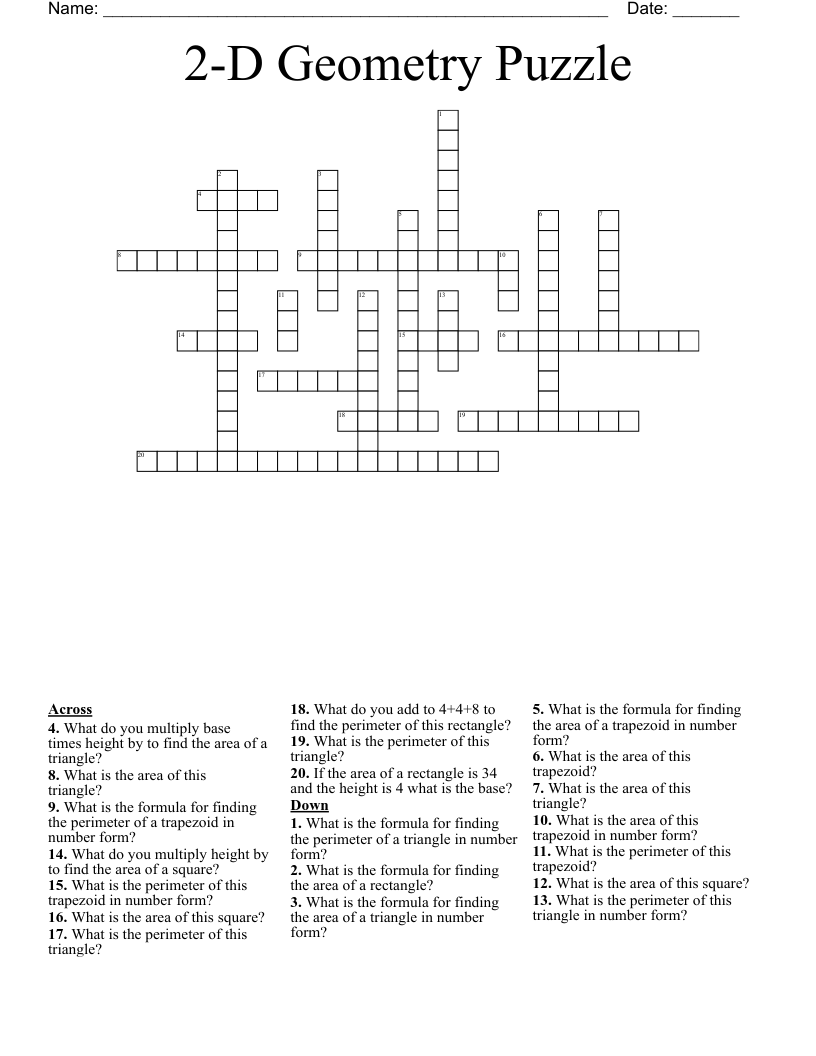 2-D Geometry Puzzle Crossword