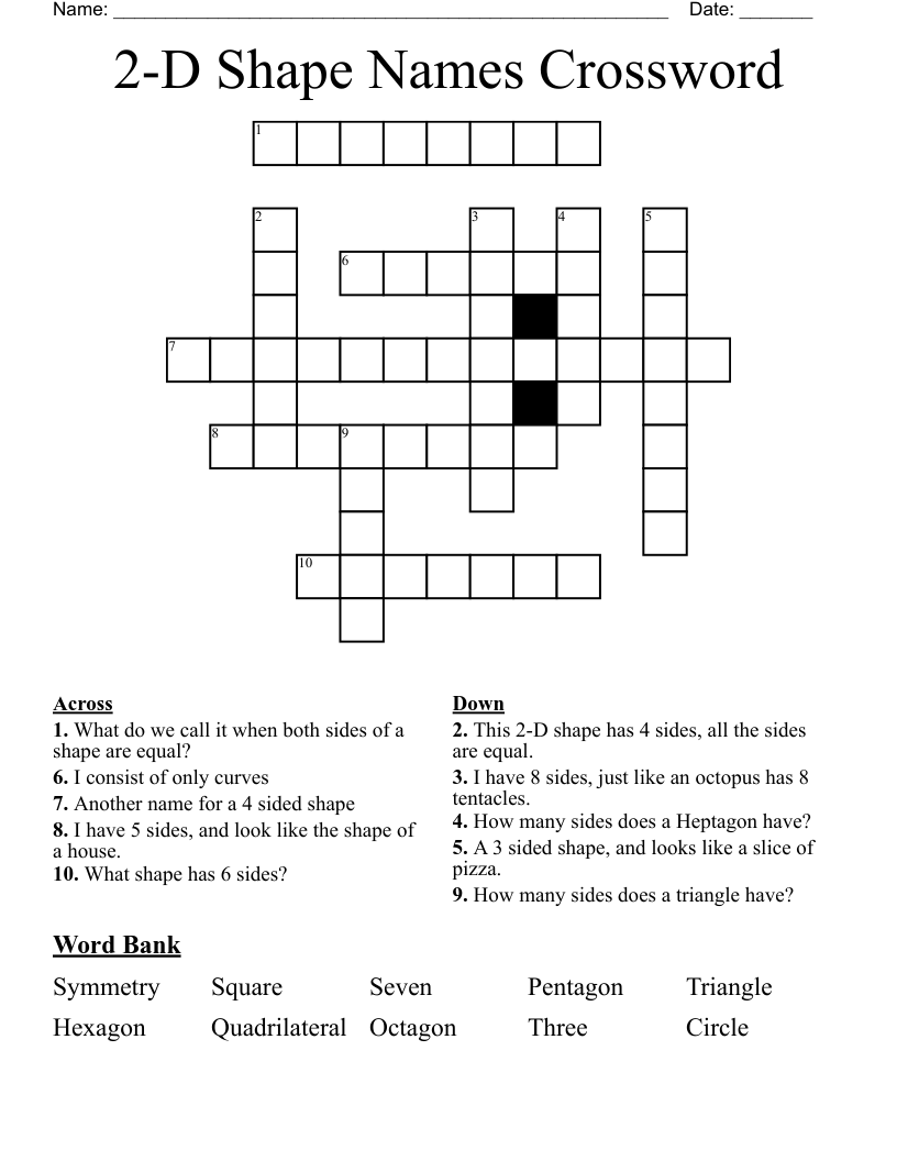 2-D Shape Names Crossword 