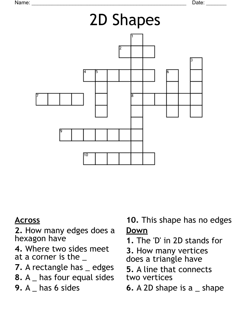2D Shapes Crossword