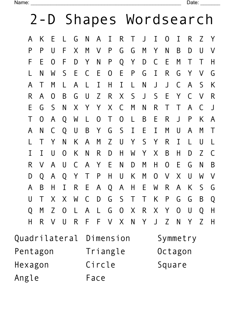 2-D Shapes Wordsearch 