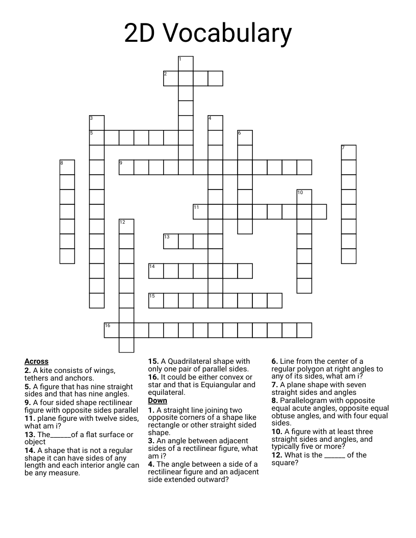 2D Vocabulary Crossword