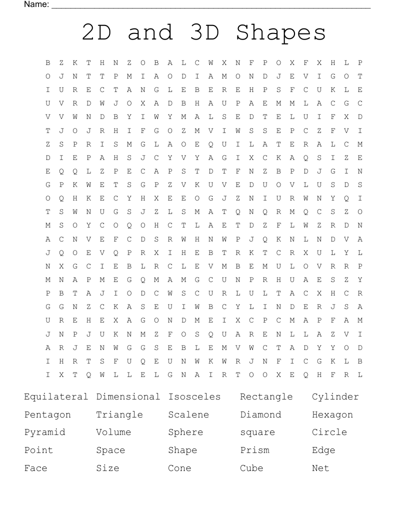 2D and 3D Shapes Word Search