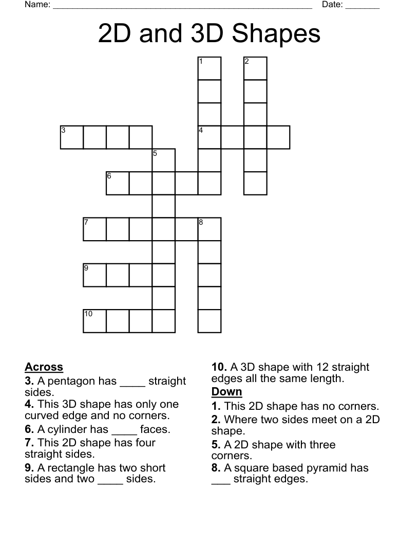 2D and 3D Shapes Crossword