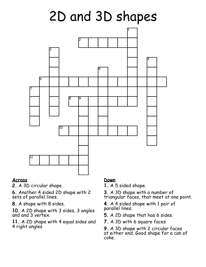 2D and 3D shapes Crossword
