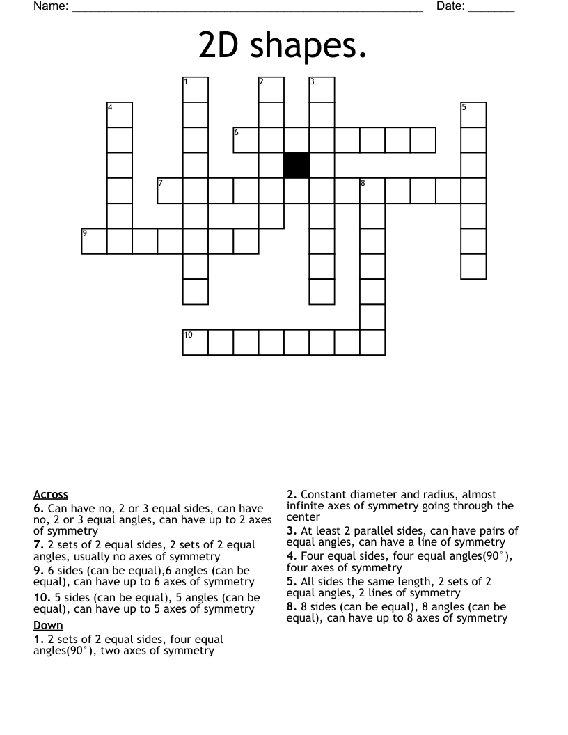 2D shapes. Crossword