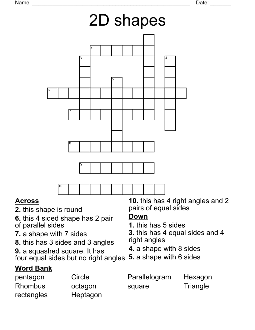 2D shapes Crossword