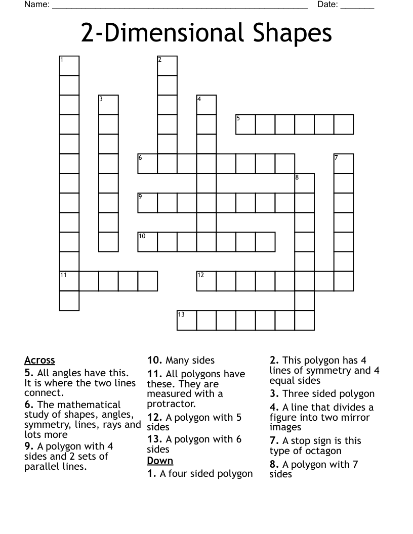 2-Dimensional Shapes Crossword