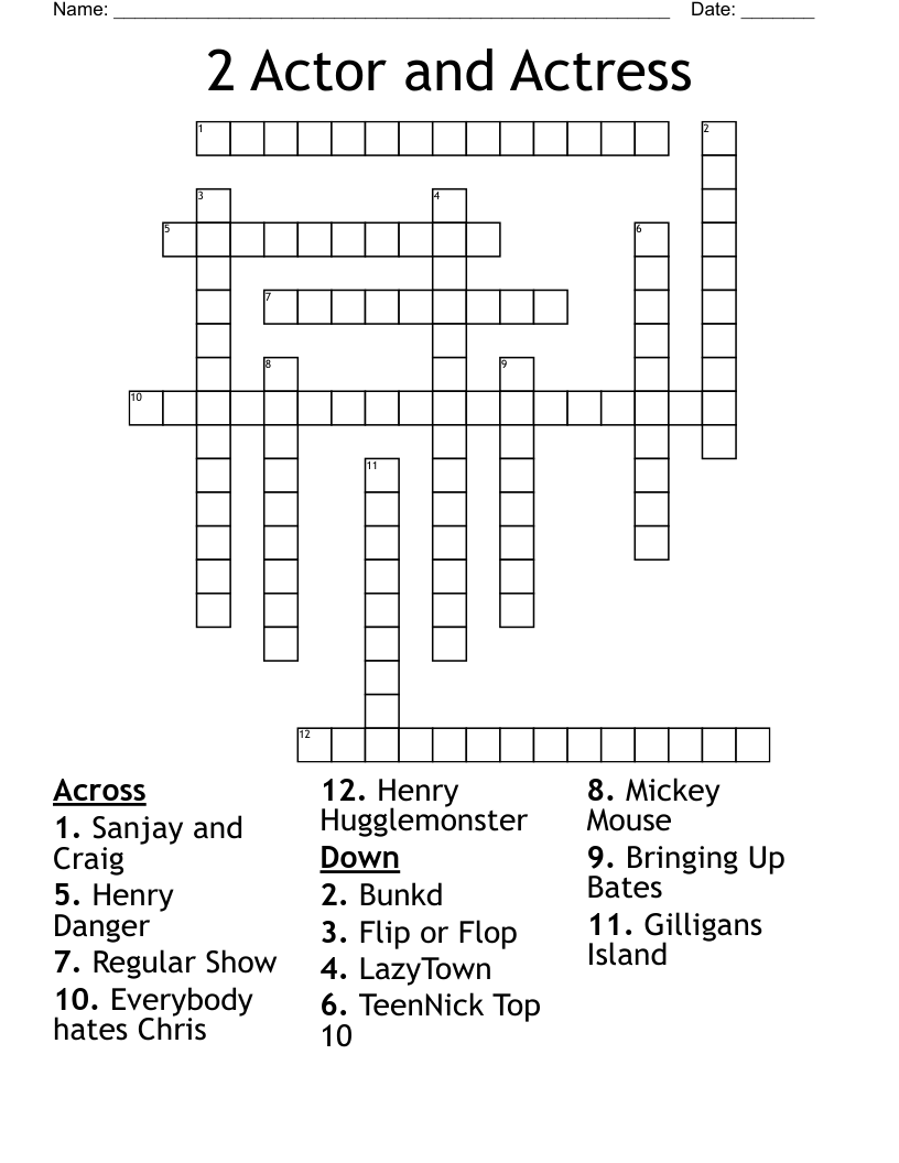 2 Actor and Actress  Crossword